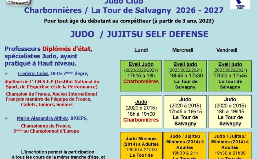 Cours et Horaires saison 2026 / 2027